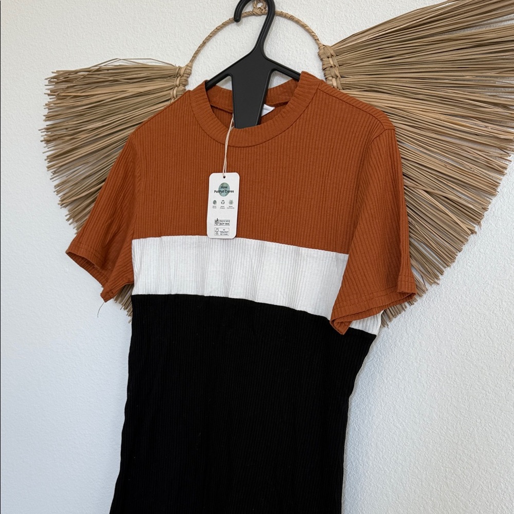 PatPat Tri-Tone Mini Dress - Black, White, Tan - Picture 7 of 11
